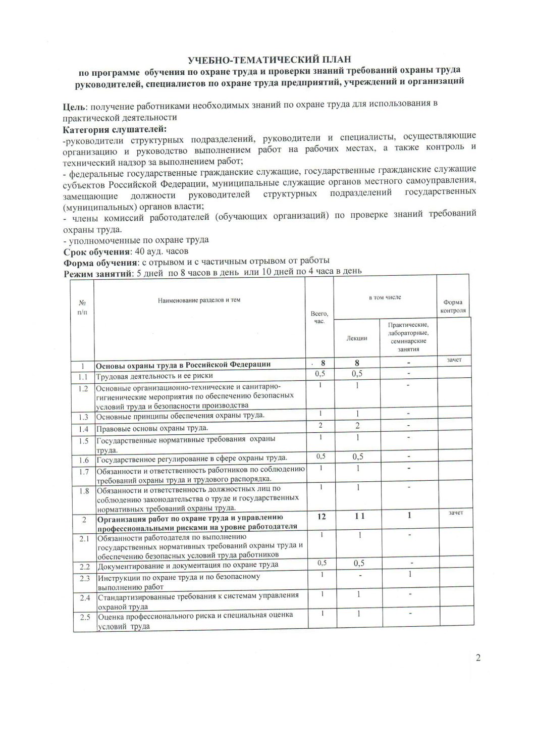 Программа обучения требованиям охраны труда 2022 года образец